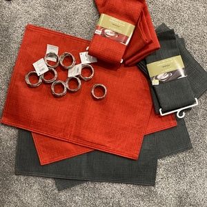Red and Gray placements, napkins, and napkins rings